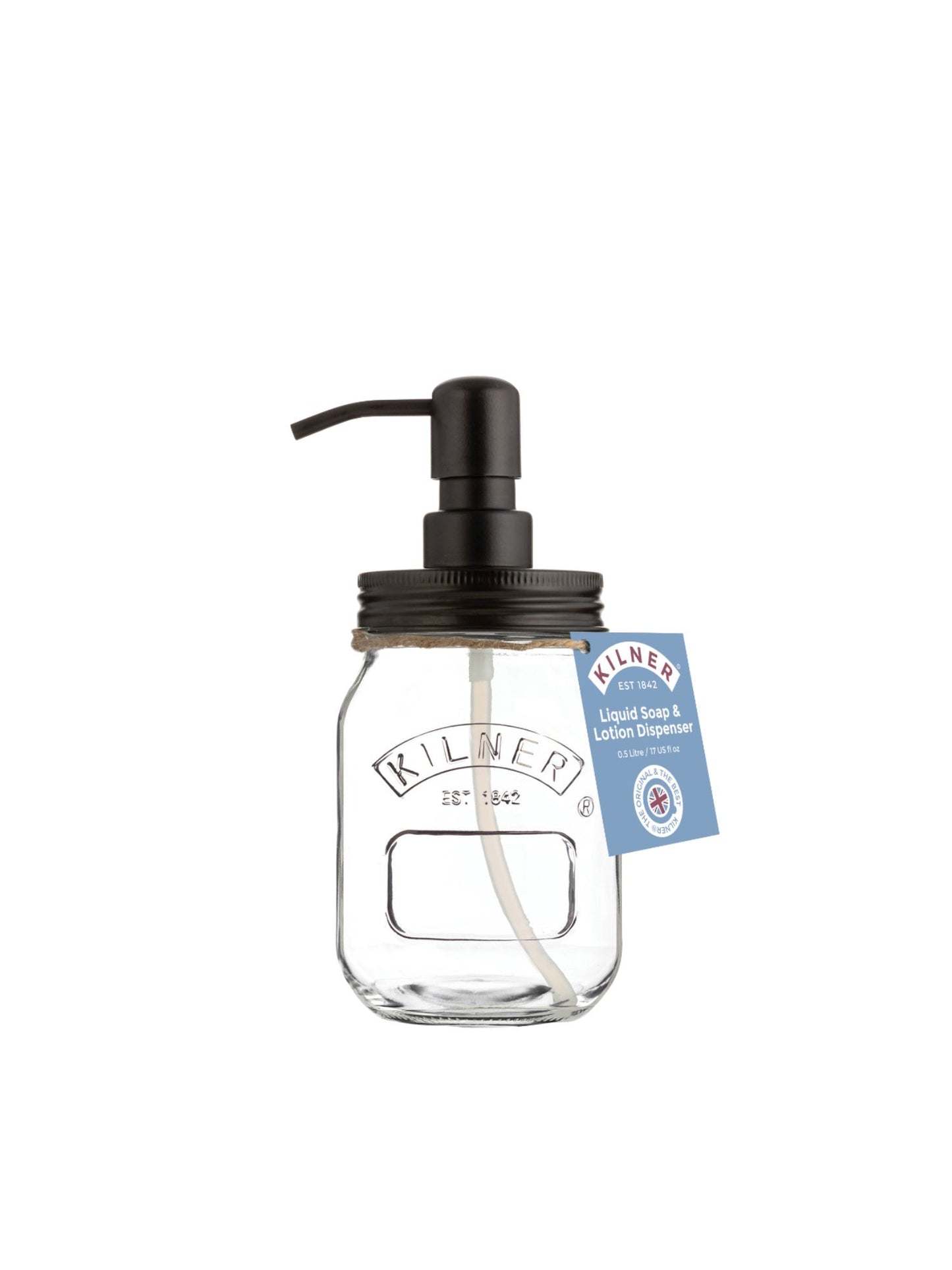 Kilner Liquid Soap & Lotion Dispenser | 500ml Glass Jar with Stainless Steel Pump | Kitchen & Bathroom Use, BPA-Free, Eco-Friendly, Dishwasher Safe