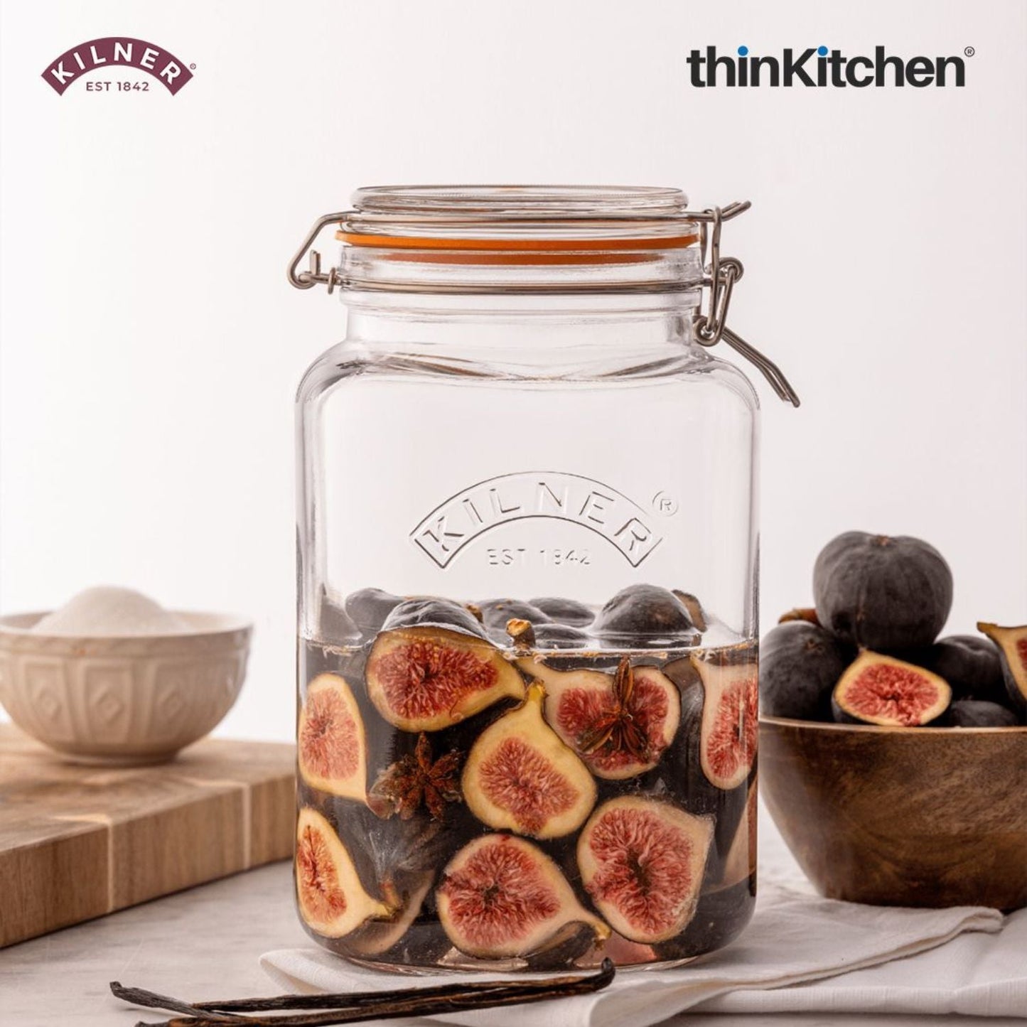Kilner® Glass Clip Top Square Jar | 3 Litre | Food Storage Jar for Fruits, Vegetables, Cereals, and Dry Foods