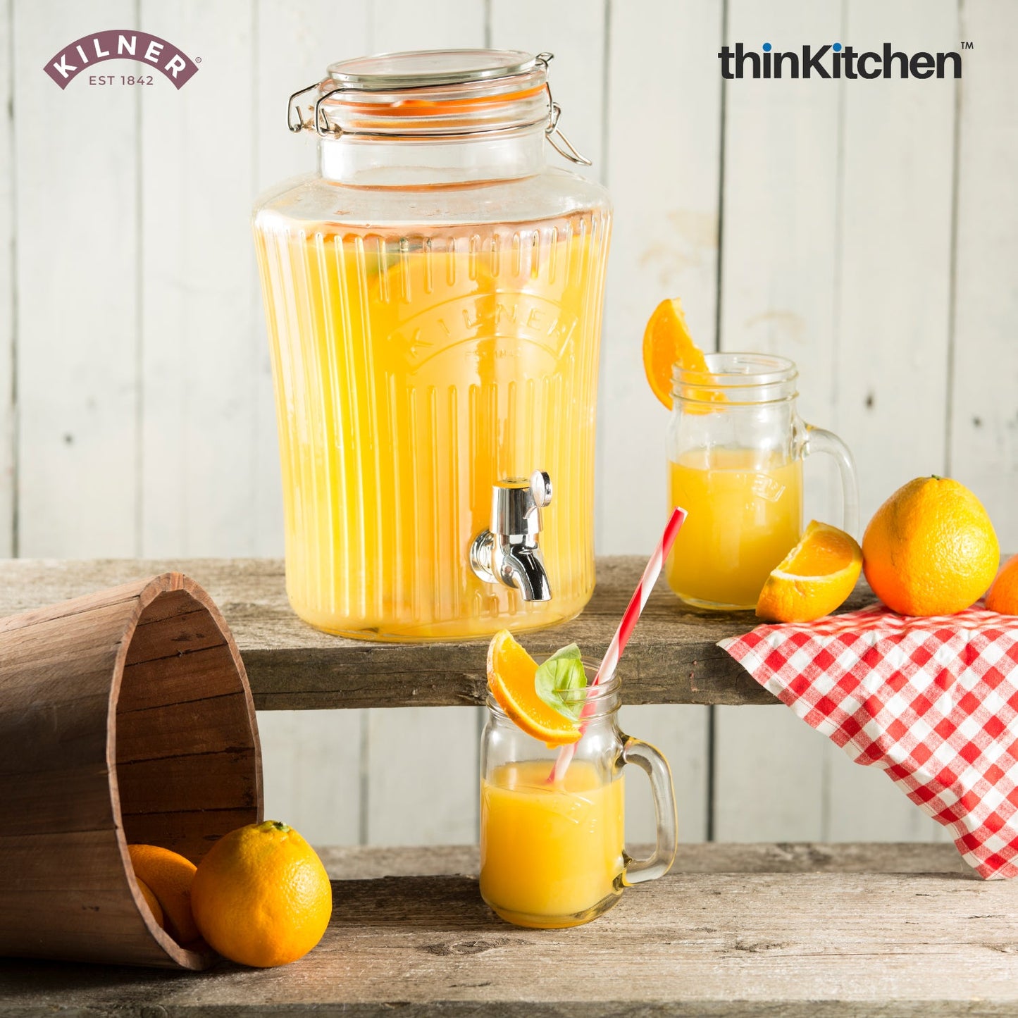 Kilner® Clip Top Round Drink Dispenser | 5 Litre | Beverage Dispenser with Tap for Juices, Cocktails & Soft Drinks