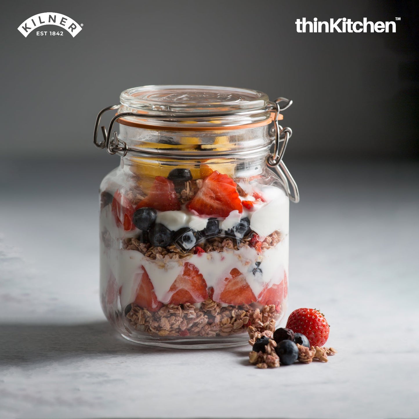 Kilner 1 Litre Clip Top Square Glass Jar | Premium Airtight Food Storage Container