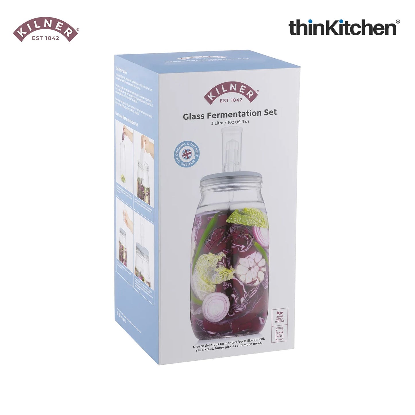 Kilner Fermentation Set 3 Litre | Premium Glass Fermenting Jar with Airlock & Ceramic Weights