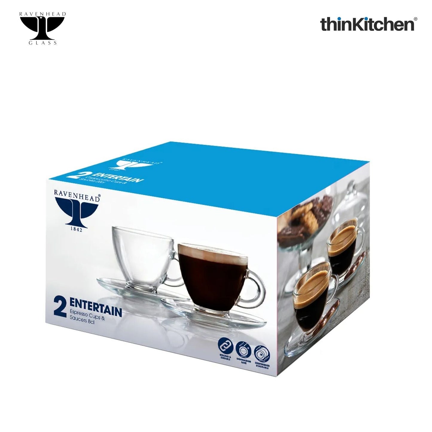 Ravenhead Entertain Set of 2 Espresso Cup & Saucer – 8cl | Stylish Glass Cups for the Modern Host