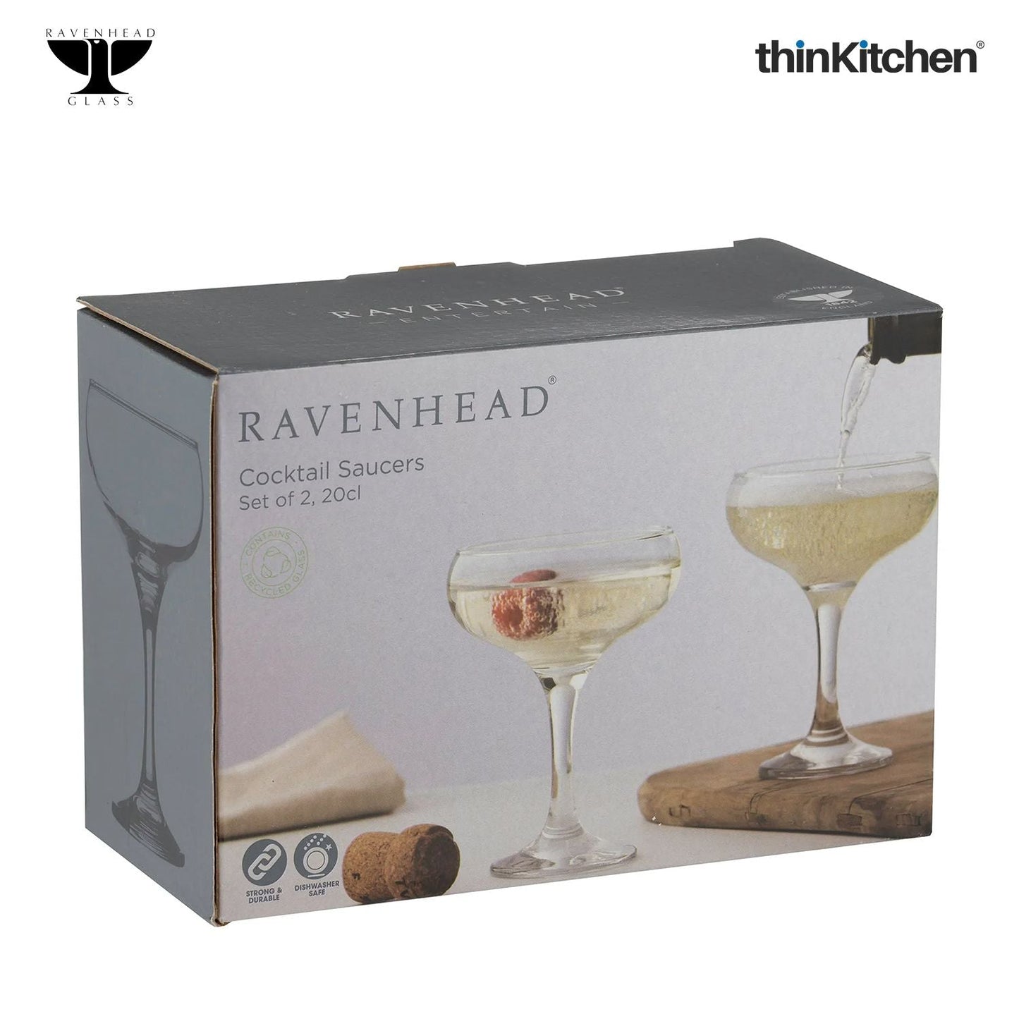 Ravenhead Entertain Set of 2 Cocktail Saucer Glasses 200ml | Elegant Coupe Glassware for Champagne & Cocktails