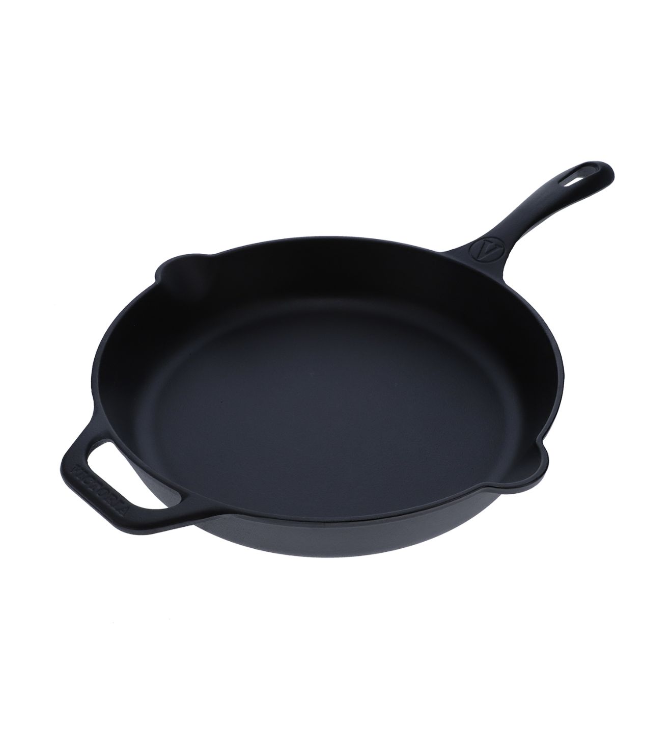 Victoria Cast Iron Skillet Large Frying Pan with Helper Handle Seasoned with 100% Kosher Certified Non-GMO Flaxseed Oil, 12 Inch, Black