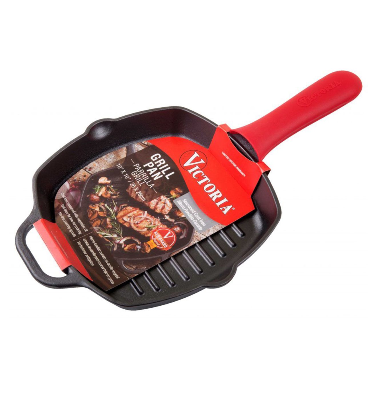 Victoria Silicone Cast Iron Handle Cover. for 10 to 12 inch Skillets, Large, Red