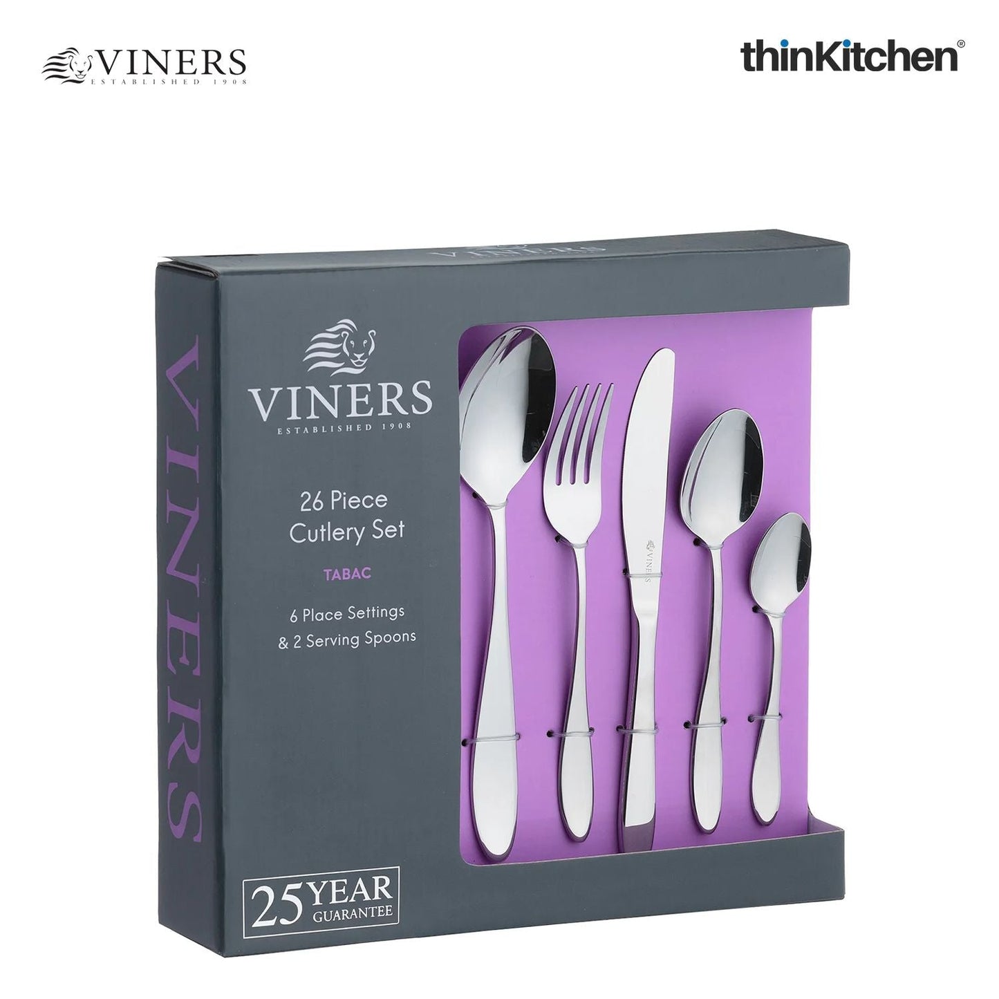 Viners Tabac 18/0 Stainless Steel 26-Piece Cutlery Set | Mirror Finish | 25-Year Guarantee