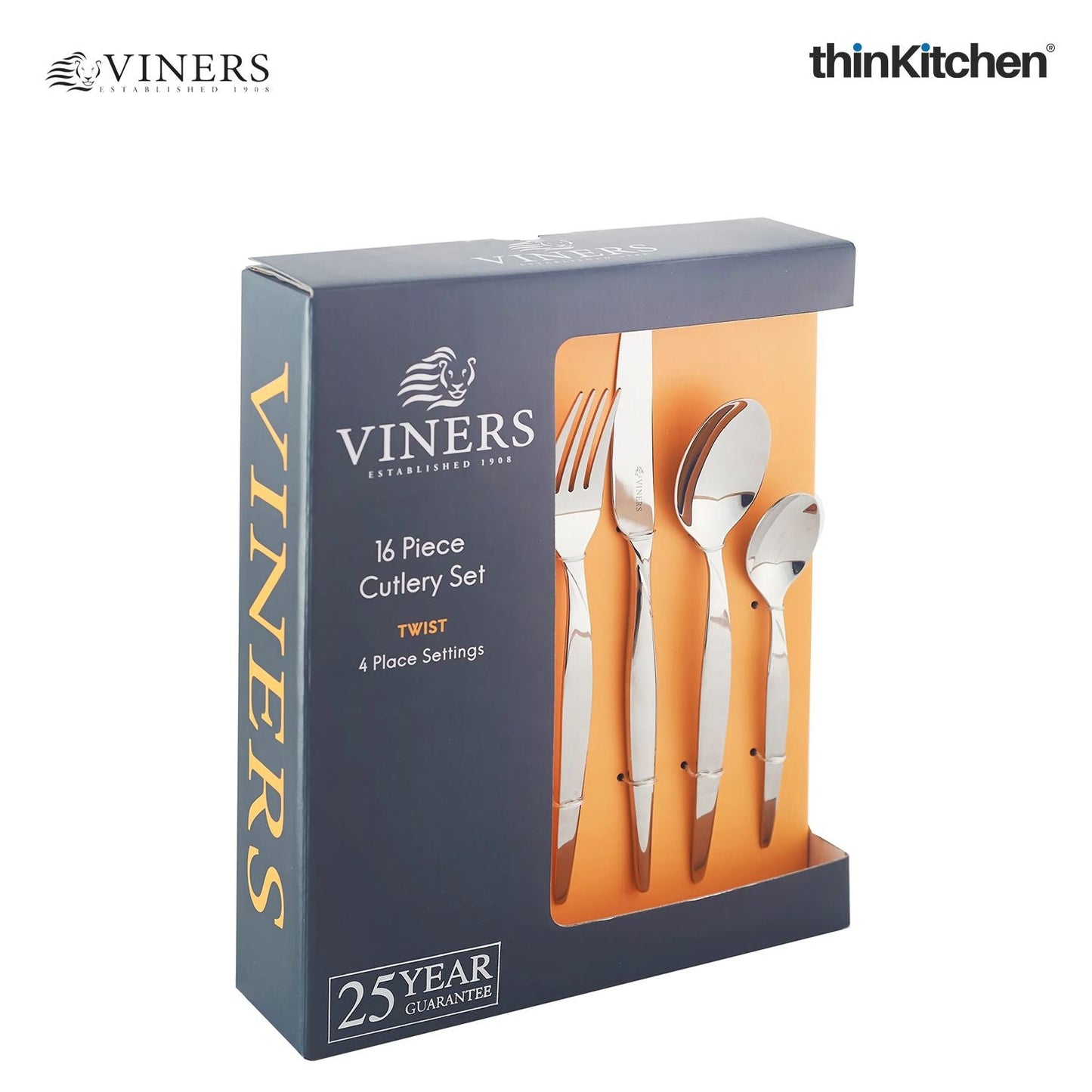 Viners Twist Cutlery with 25 Year Guarantee, 18/0 Stainless Steel, 16 Piece,