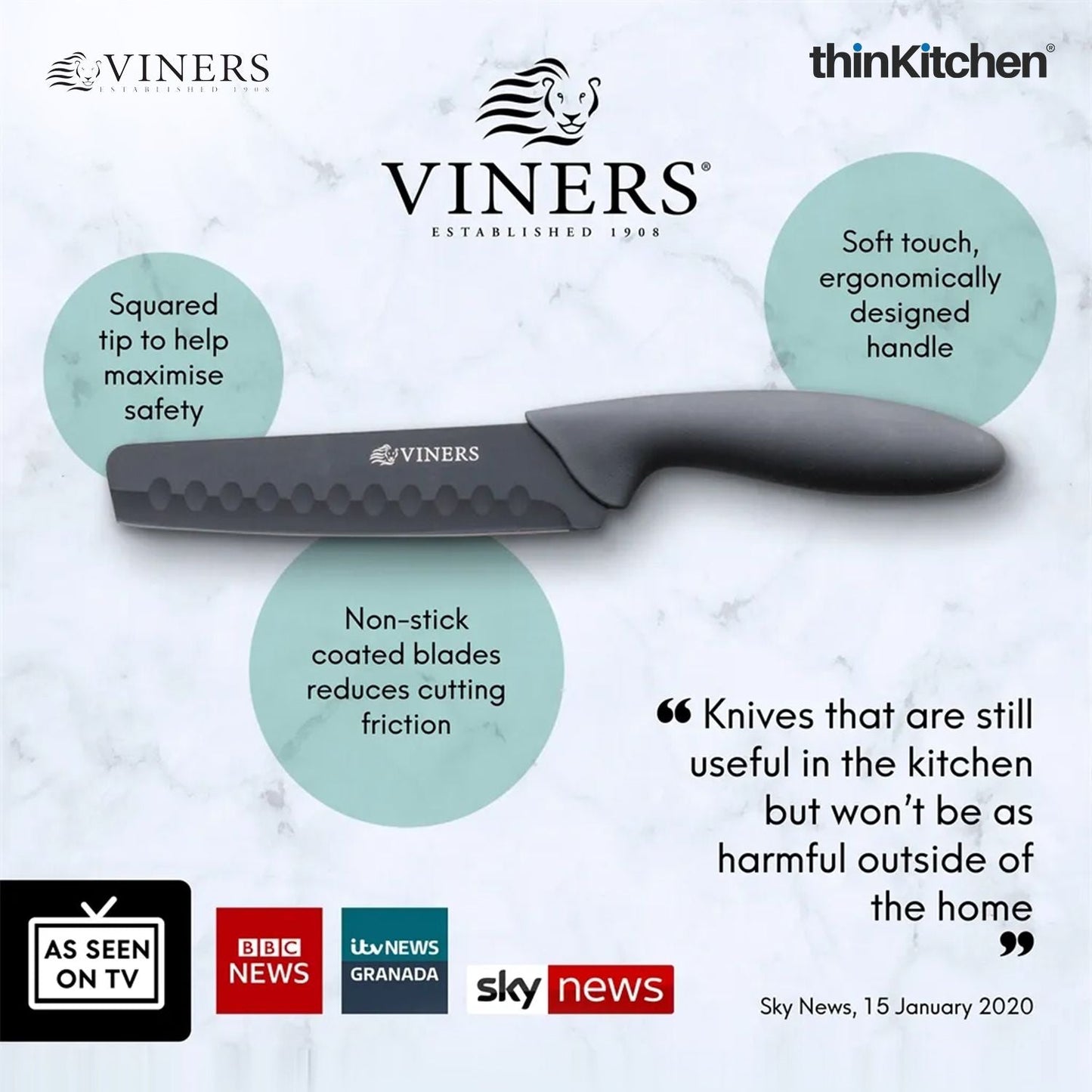 Viners Assure 3.5” Stainless Steel Paring Soft Grip Handle Safety Kitchen Knife, Black