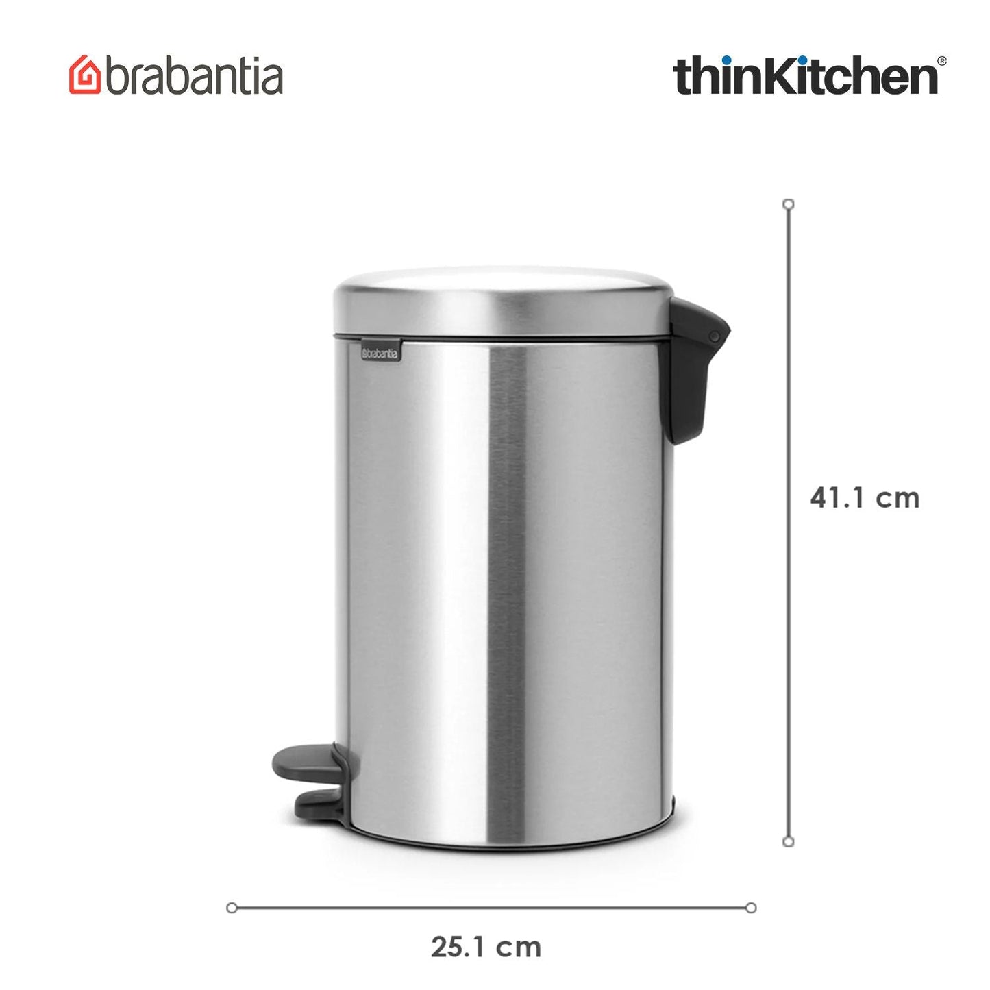 Brabantia, Waste Management, Dustbin, NewIcon Pedal Bin, 12 Litre, Plastic Bucket, Matt Steel