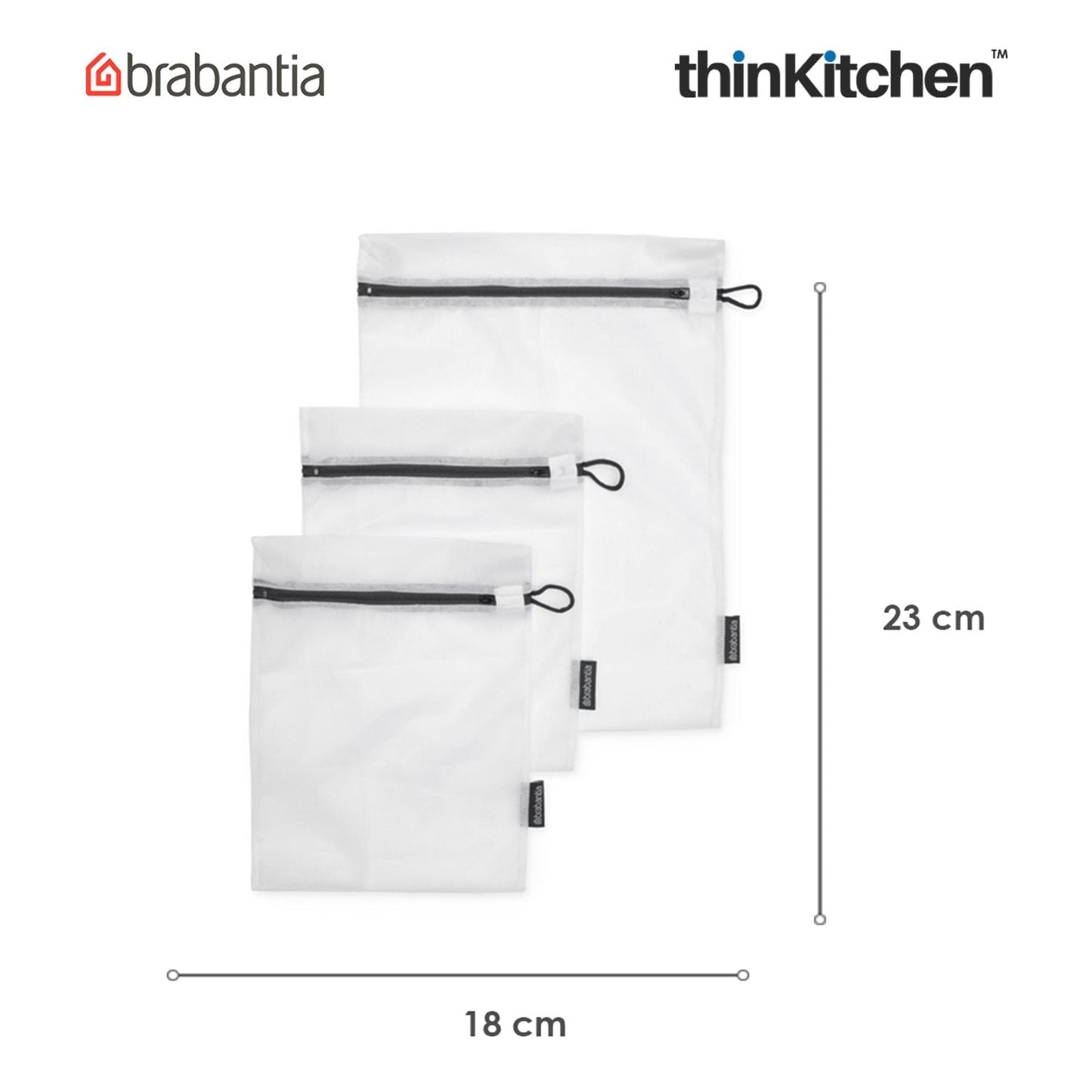 Brabantia Black Wash Bags Set of 3 | Mesh Laundry Bags for Delicates | Durable Zipper Protection