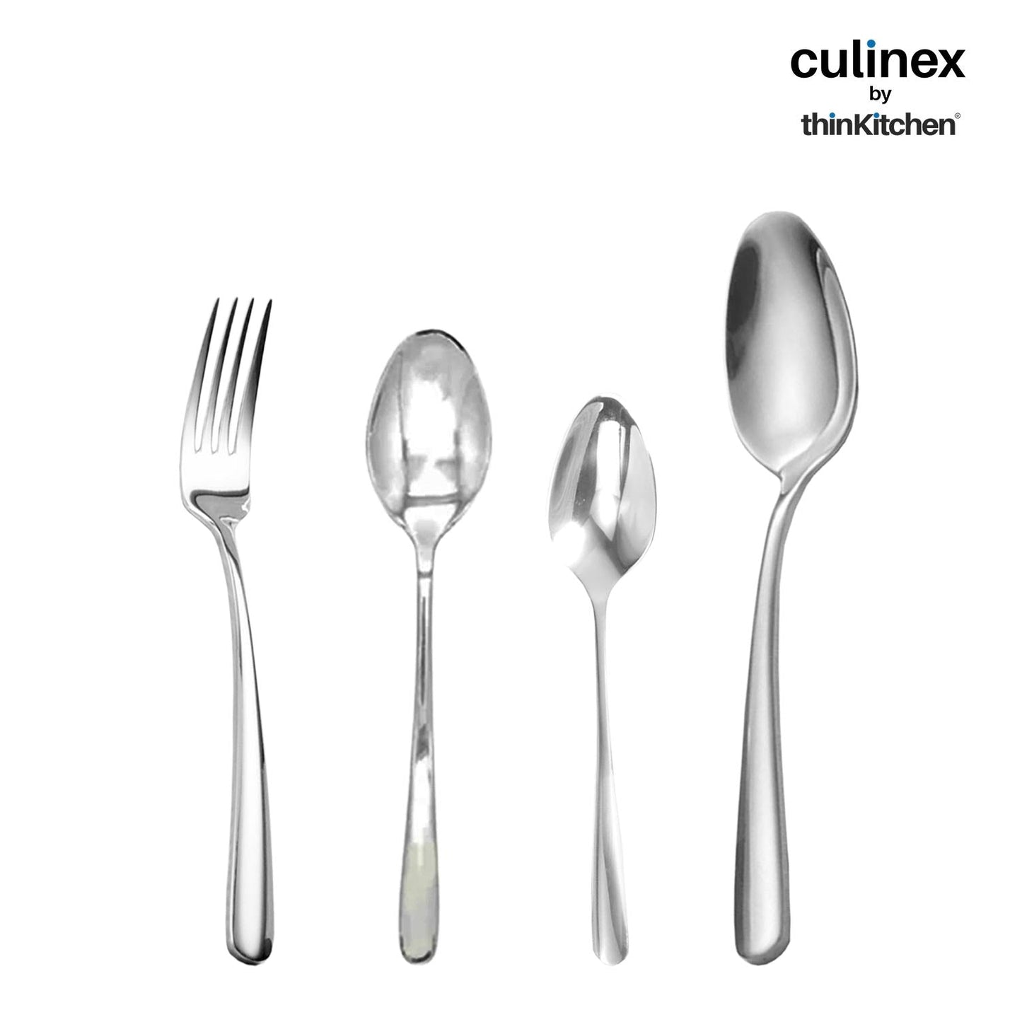Culinex by thinKitchen Dora 18/8 Stainless Steel 24-Piece Cutlery Set | Elegant Mirror Finish | Dishwasher Safe | Ideal Gift for Every Occasion
