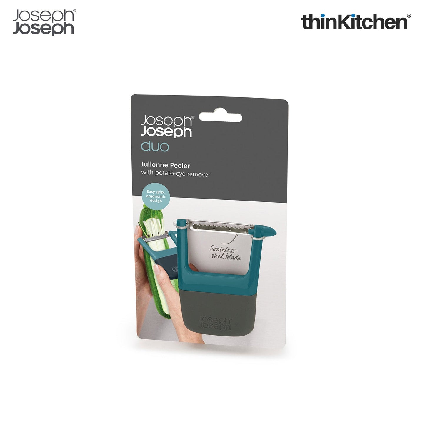 Joseph Joseph Duo Easy-Grip Julienne Peeler, Vegetable Kitchen Peeler and Potato-Eye Remover, Dark Opal
