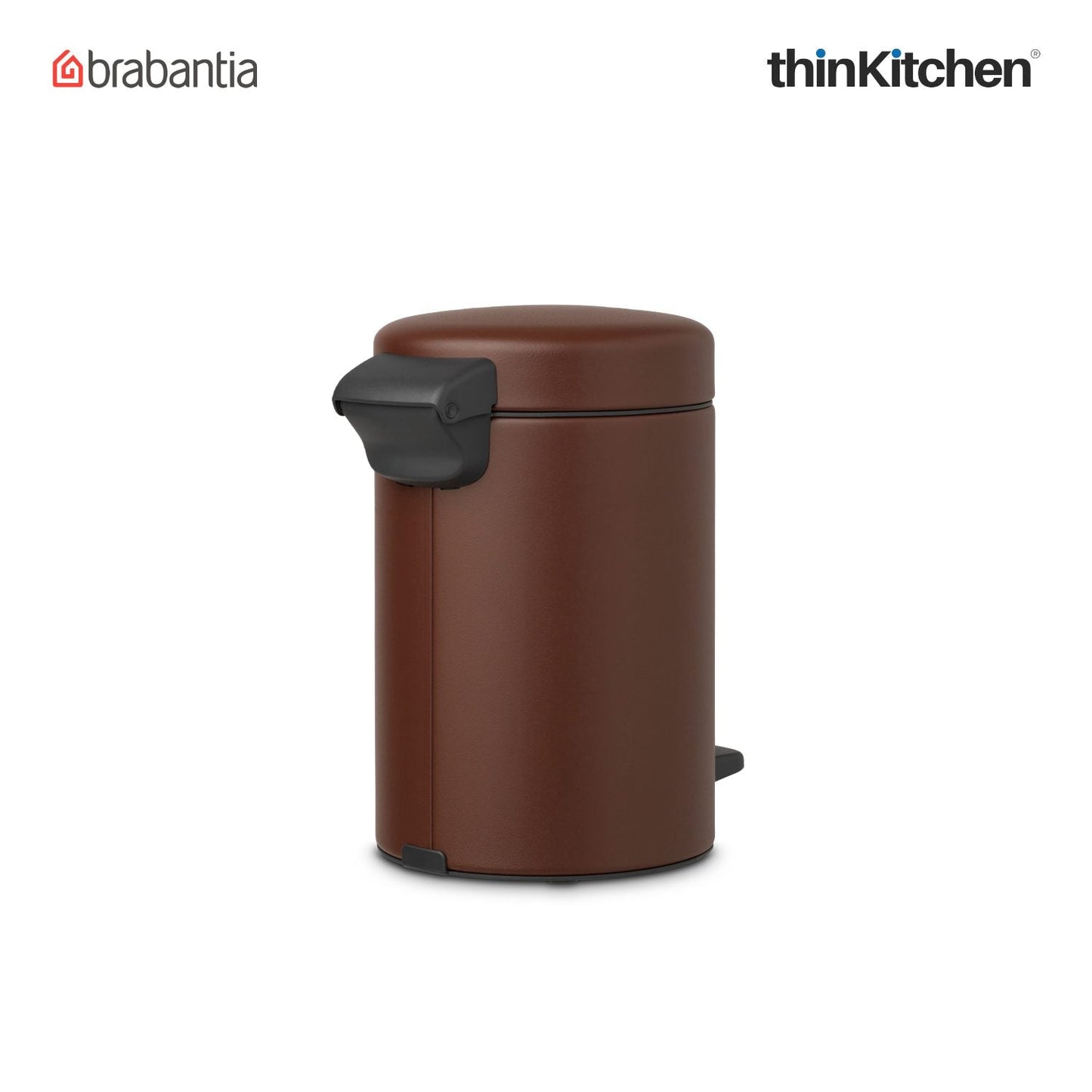 Brabantia, Waste Management, Dustbin, NewIcon Pedal Bin, 3 Litre, Plastic Bucket, Mineral Cosy Brown