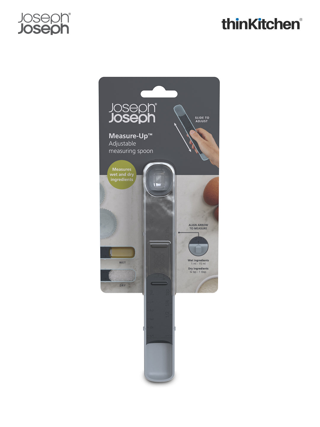 Joseph Joseph Measure-Up Adjustable Measuring Spoon – Blue | Premium Space-Saving Kitchen Tool for Wet & Dry Ingredients | 1ml to 15ml / ¼ tsp to 1 tbsp