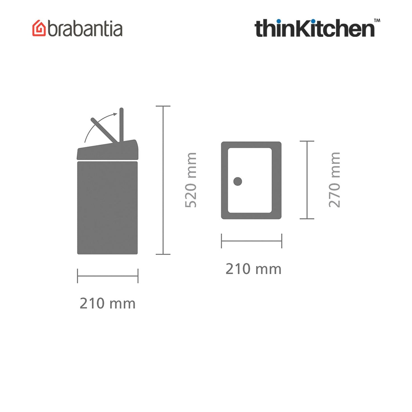 Brabantia, Touch Bins, Dustbin, Touch Bin, 10 Litre, Rectangular, Plastic Bucket, Brilliant Steel
