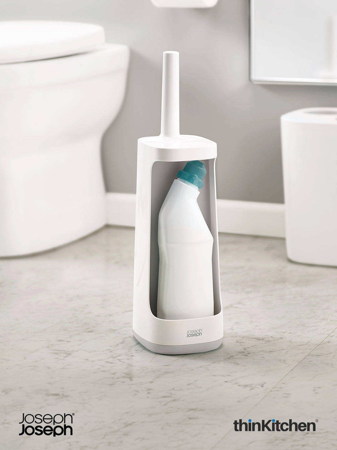 Joseph Joseph Bathroom Flex Plus Toilet Brush with Storage Caddy – Grey, Hygienic Flexible Cleaning