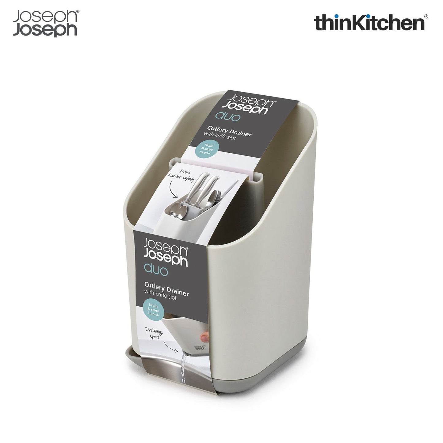 Joseph Joseph Duo Kitchen Sink Cutlery Drainer | Knife Slot & Utensil Organizer – Grey