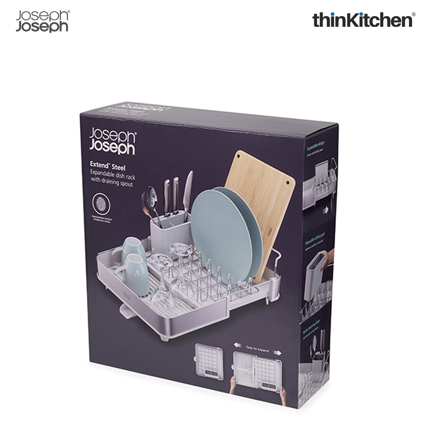 Joseph Joseph Extend™ Steel Expandable Dish Rack – Stone | Premium Kitchen Dish Drainer Rack with Spout, Cutlery Holder & Plate Organizer | Durable Stainless Steel Kitchen Drying Rack