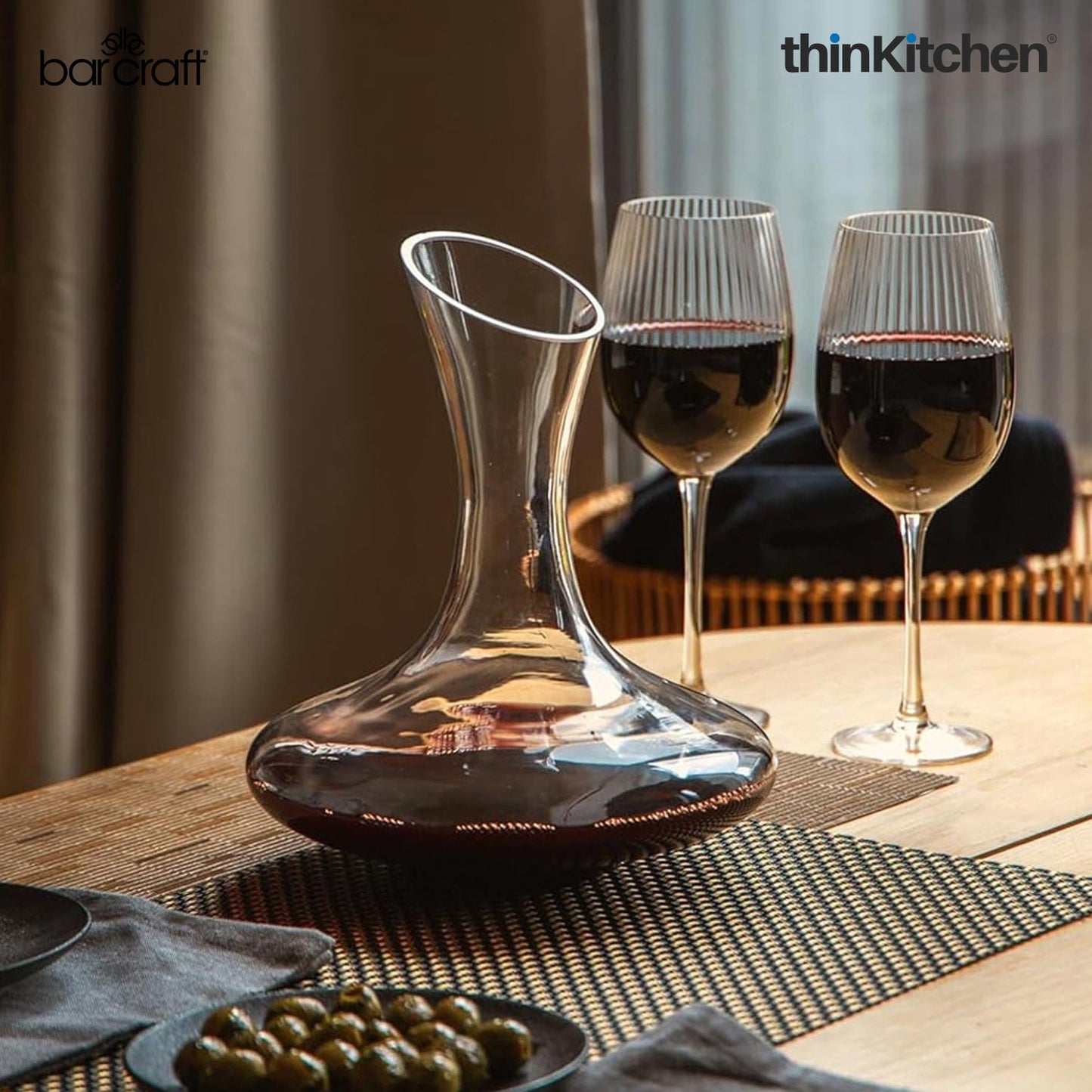 BarCraft Deluxe Glass Wine Decanter, 1.5 Litres, Gift Boxed