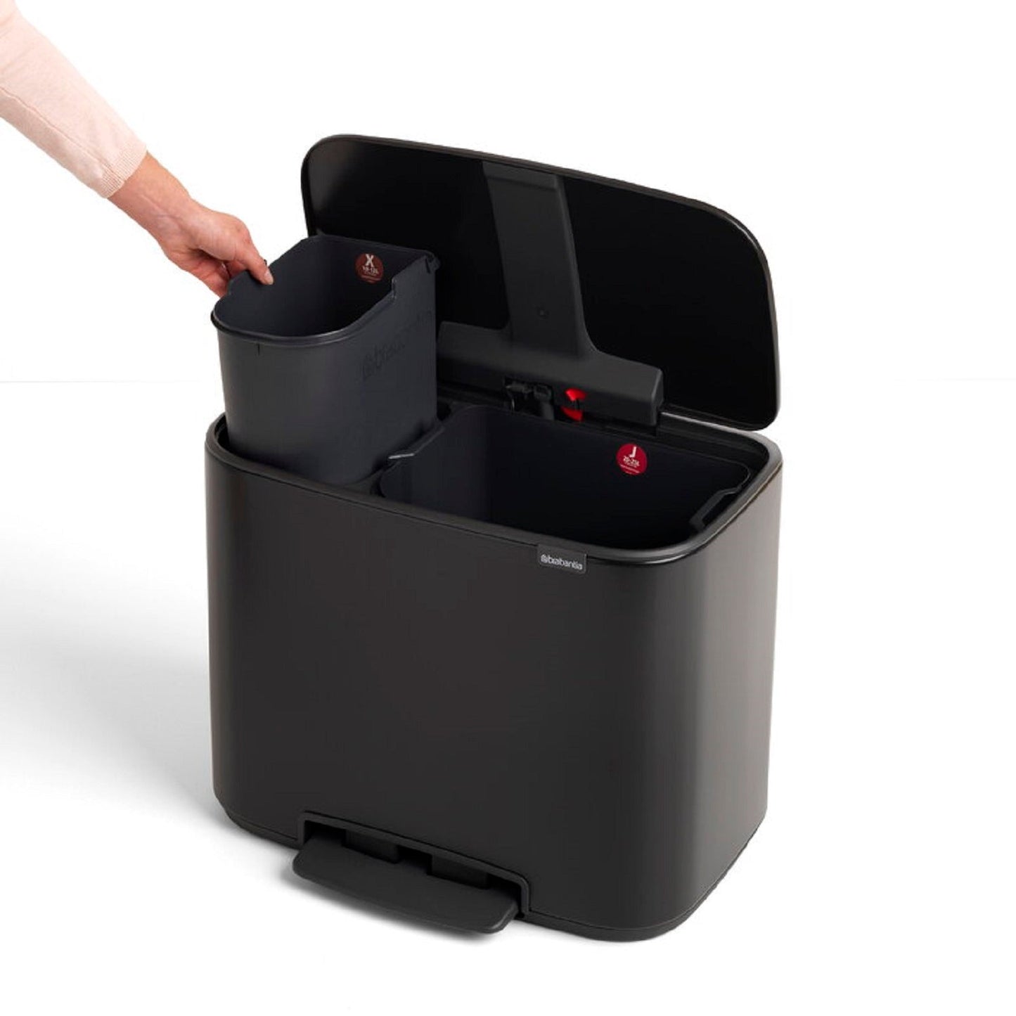 Brabantia BO Pedal Bin, 11 Litres, 3 compartments - Matt Black