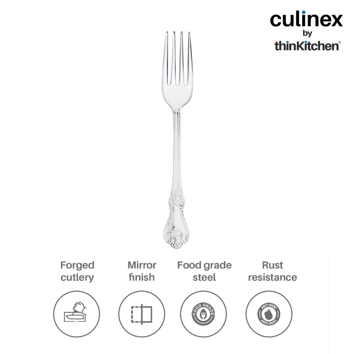 Culinex by thinKitchen|Fest 18/8 Stainless Steel Table Fork & Table Spoon, Set of 6