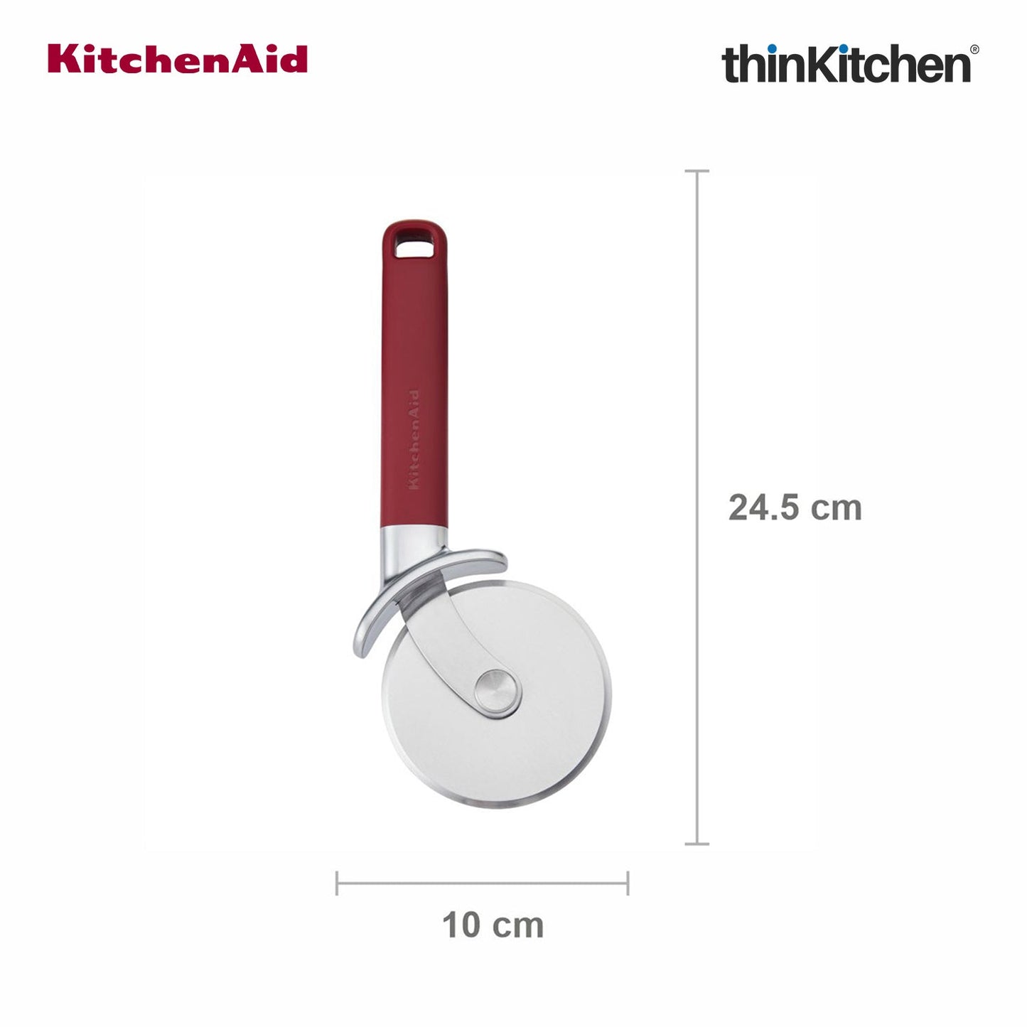 KitchenAid Premium Stainless Steel Pizza Wheel, Pizza Cutter with Finger Guard, Pastry, Pie, Pizza Slicer - Empire Red, 23.5cms