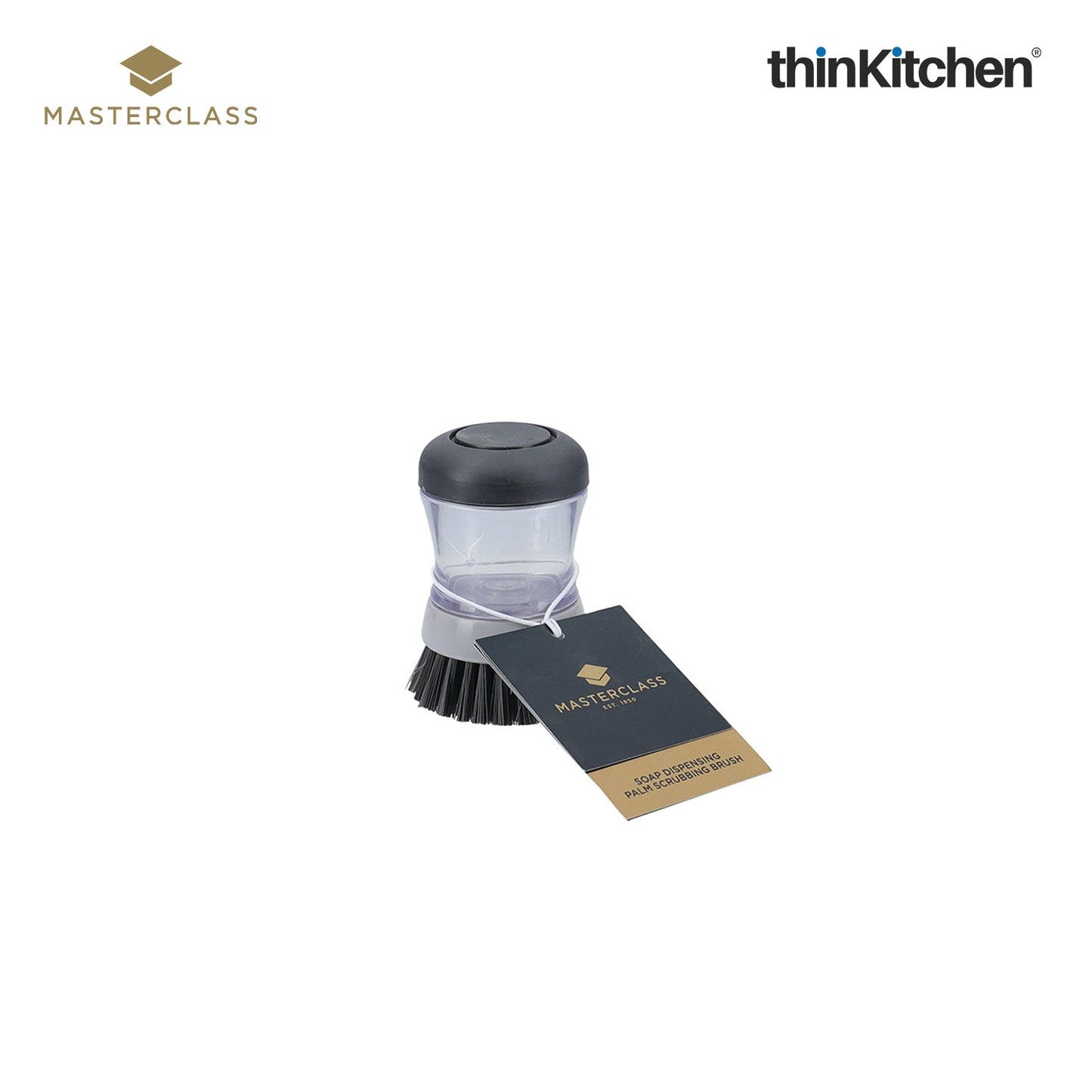 MasterClass Premium Soap Dispensing Palm Scrubbing Brush, Refillable Dish Brush with Non-Scratch Bristles, Kitchen Cleaning Scrub Brush for Dishes, Pans - Grey