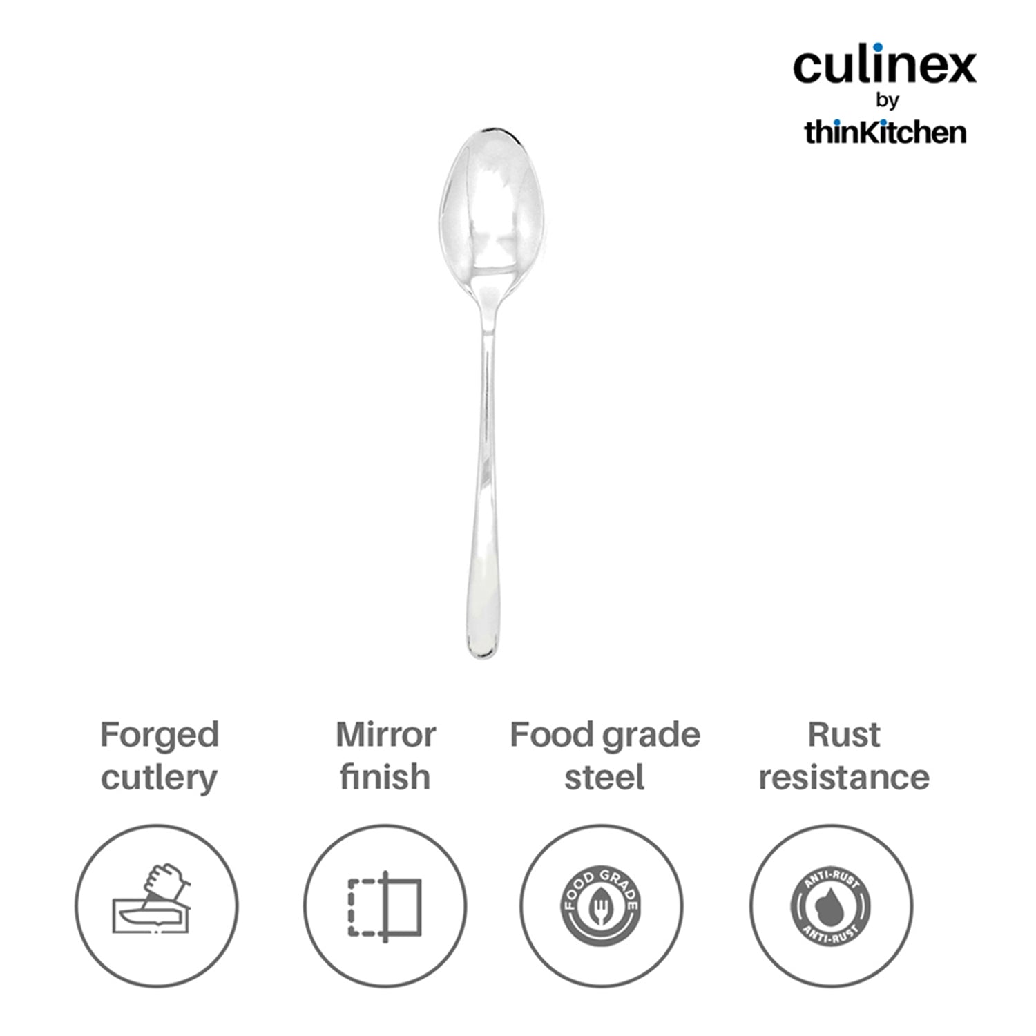 Culinex by thinKitchen | Dora 18/8 Stainless Steel All Purpose Spoon, Mirror Finish, Set of 6 - 5