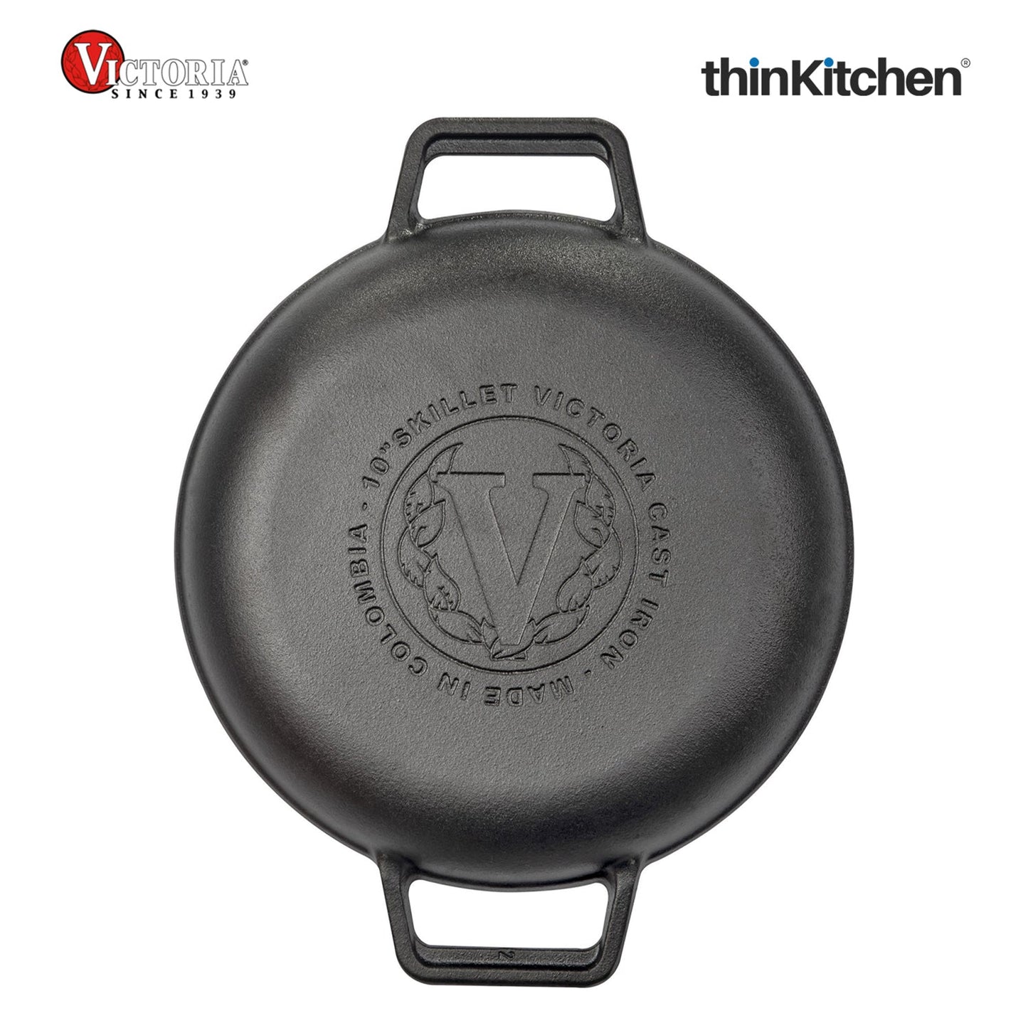 Victoria Cast Iron Round Skillet with Double Loop Handles, Made in Colombia, 10 Inches