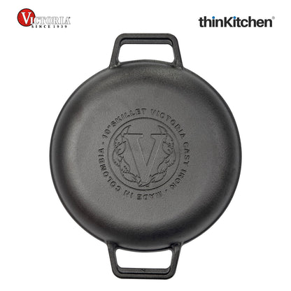 Victoria Cast Iron Round Skillet with Double Loop Handles, Made in Colombia, 10 Inches
