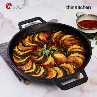 Victoria Cast Iron Round Skillet with Double Loop Handles, Made in Colombia, 10 Inches