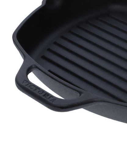 Victoria Cast Iron Grill Pan. Square Grill Pan, Seasoned with 100% Kosher Certified Non-GMO Flaxseed Oil, Black
