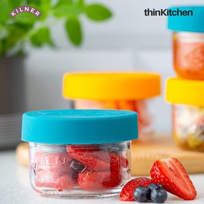 Kilner Premium 125ml Glass Snack & Store Containers | Set of 2 Airtight Jars with Silicone Lids for On-the-Go Snacks, Fruits & Condiments