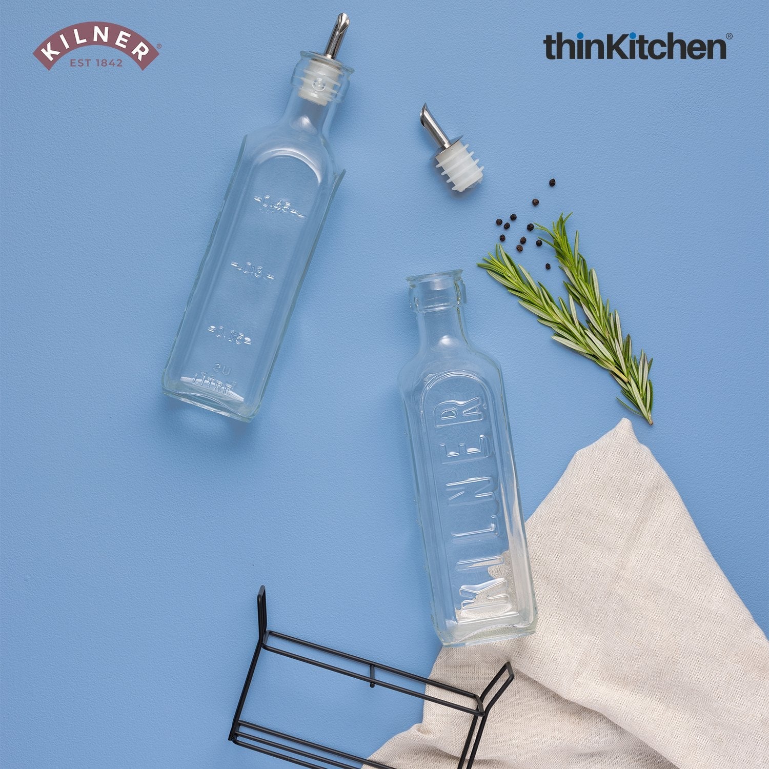 Kilner Set Of 2 Oil Bottle & Metal Rack ,0.6 Litre - 1
