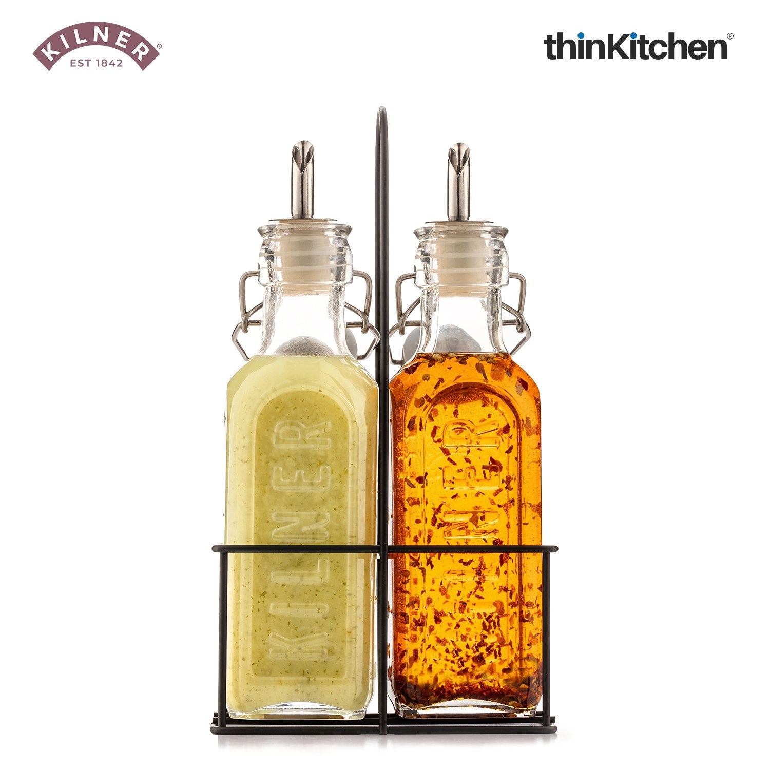 Kilner Set Of 2 Oil Bottle & Metal Rack ,0.6 Litre - 5