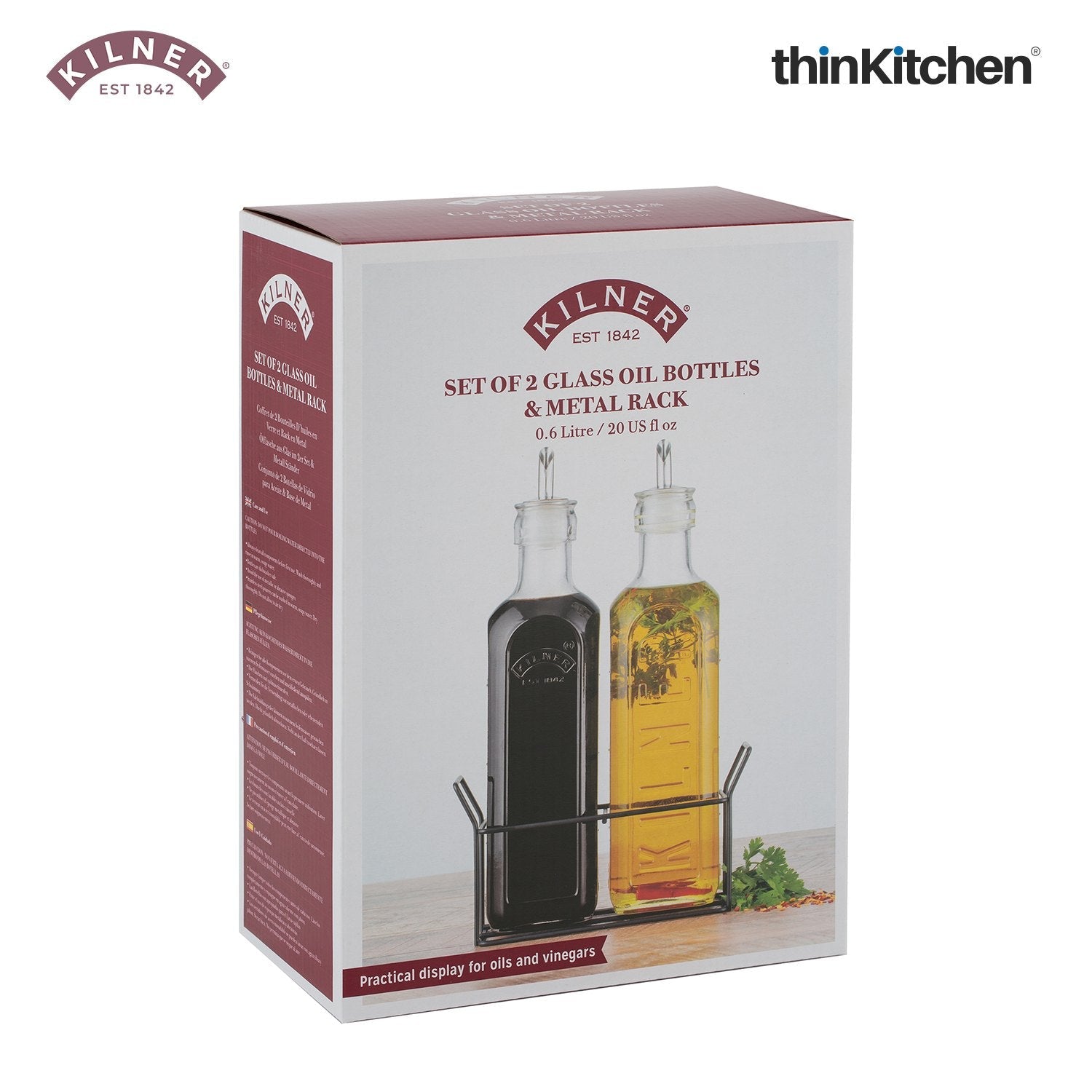 Kilner Set Of 2 Oil Bottle & Metal Rack ,0.6 Litre - 7