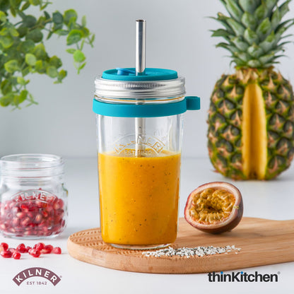 Kilner Smoothie Making Set | Smoothie Glass with Straw | Reusable Smoothie Glass Jar for Homemade Drinks