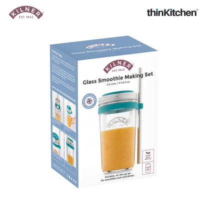 Kilner Smoothie Making Set | Smoothie Glass with Straw | Reusable Smoothie Glass Jar for Homemade Drinks