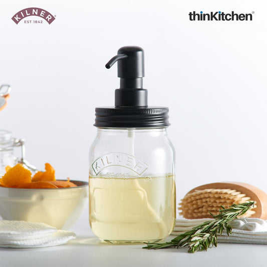 Kilner Liquid Soap & Lotion Dispenser | 500ml Glass Jar with Stainless Steel Pump | Kitchen & Bathroom Use, BPA-Free, Eco-Friendly, Dishwasher Safe