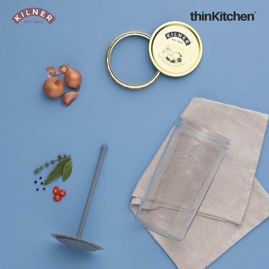 Kilner Pickle Jar with Lifter | 1 Litre Wide Mouth Glass Pickle & Fermentation Jar