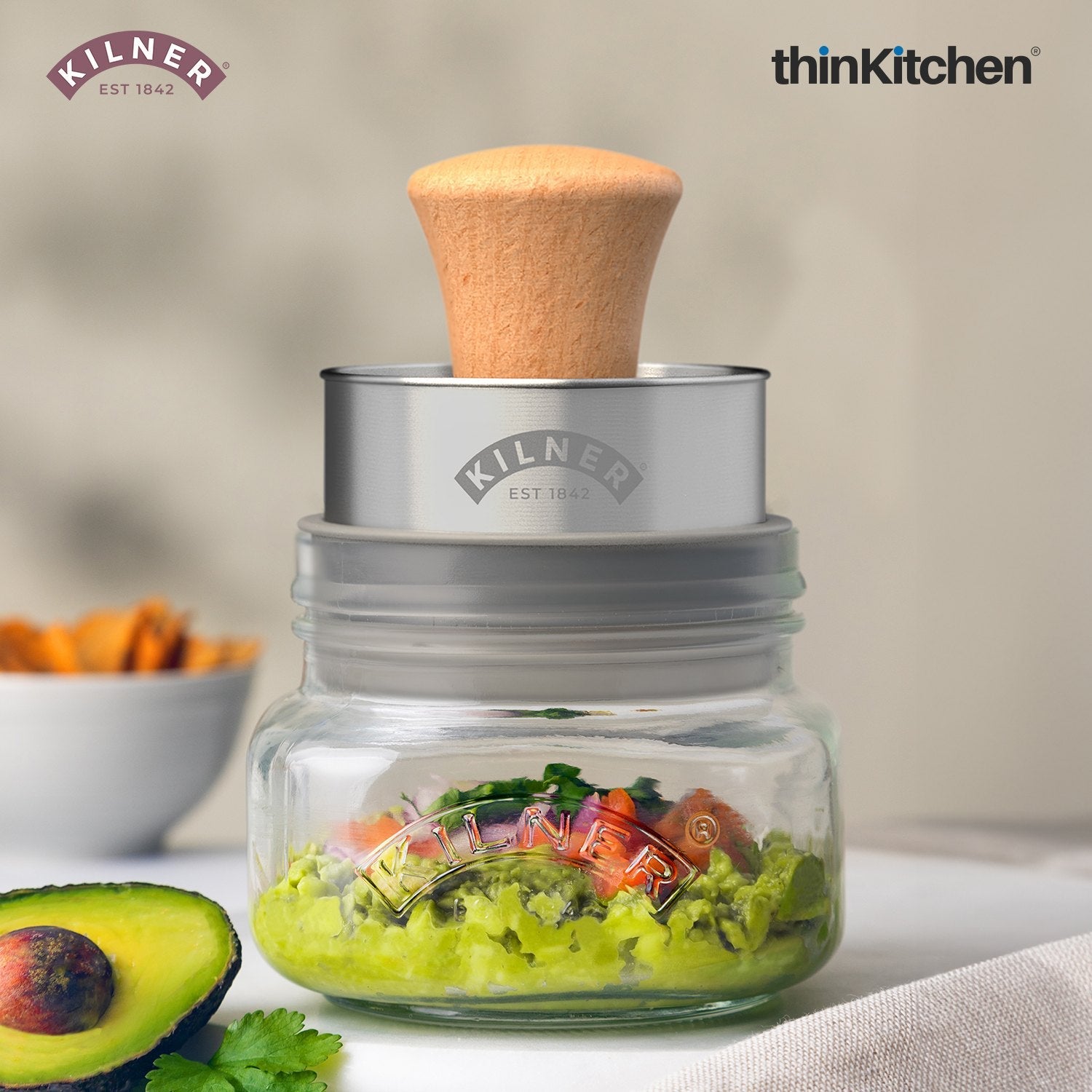 Kilner Mash & Store Set | Premium Glass Jar & Stainless Steel Mashing Tool - 2