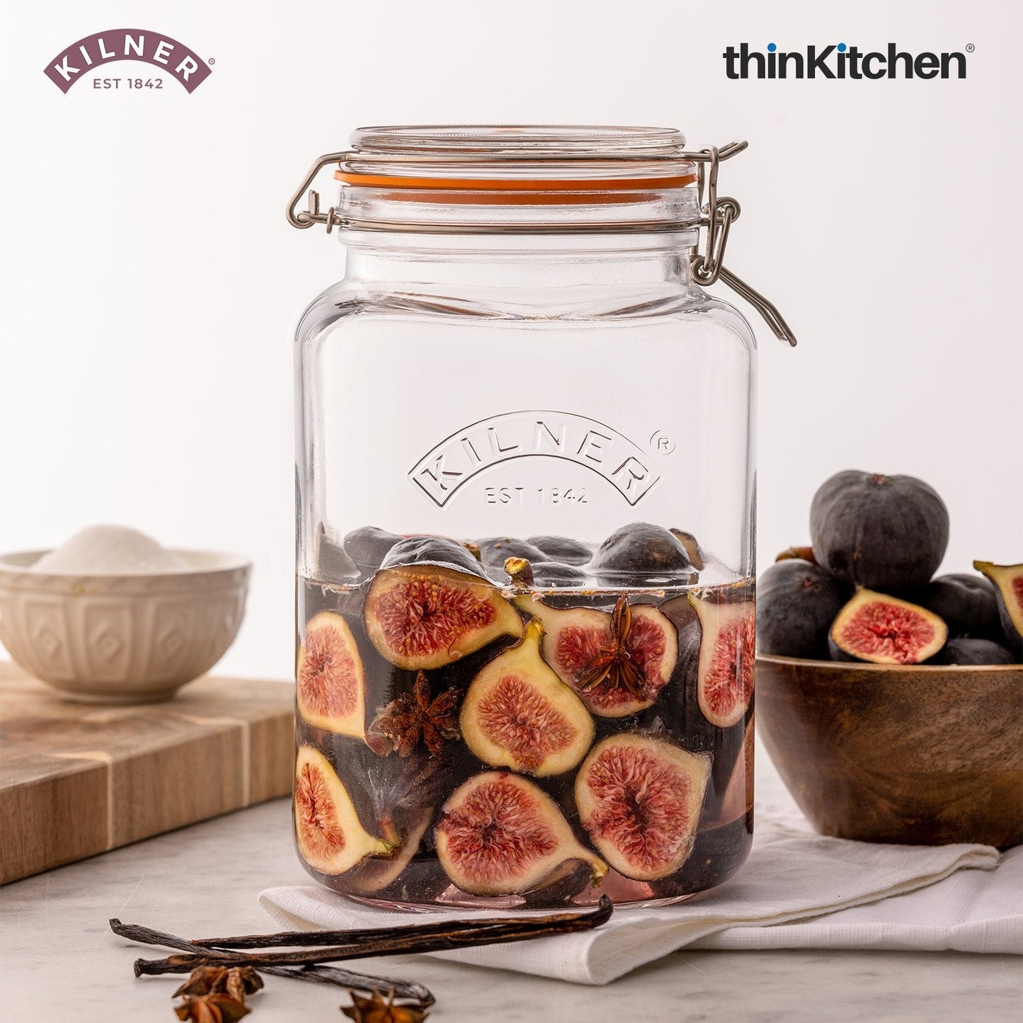 Kilner® Glass Clip Top Square Jar | 3 Litre | Food Storage Jar for Fruits, Vegetables, Cereals, and Dry Foods