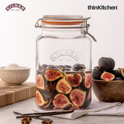 Kilner® Glass Clip Top Square Jar | 3 Litre | Food Storage Jar for Fruits, Vegetables, Cereals, and Dry Foods