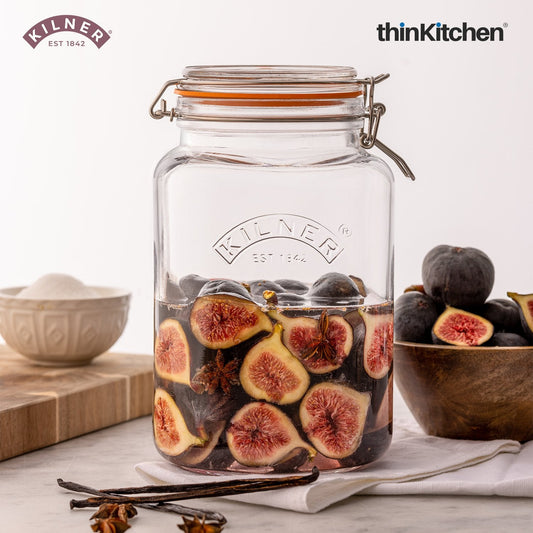 Kilner® Glass Clip Top Square Jar | 3 Litre | Food Storage Jar for Fruits, Vegetables, Cereals, and Dry Foods