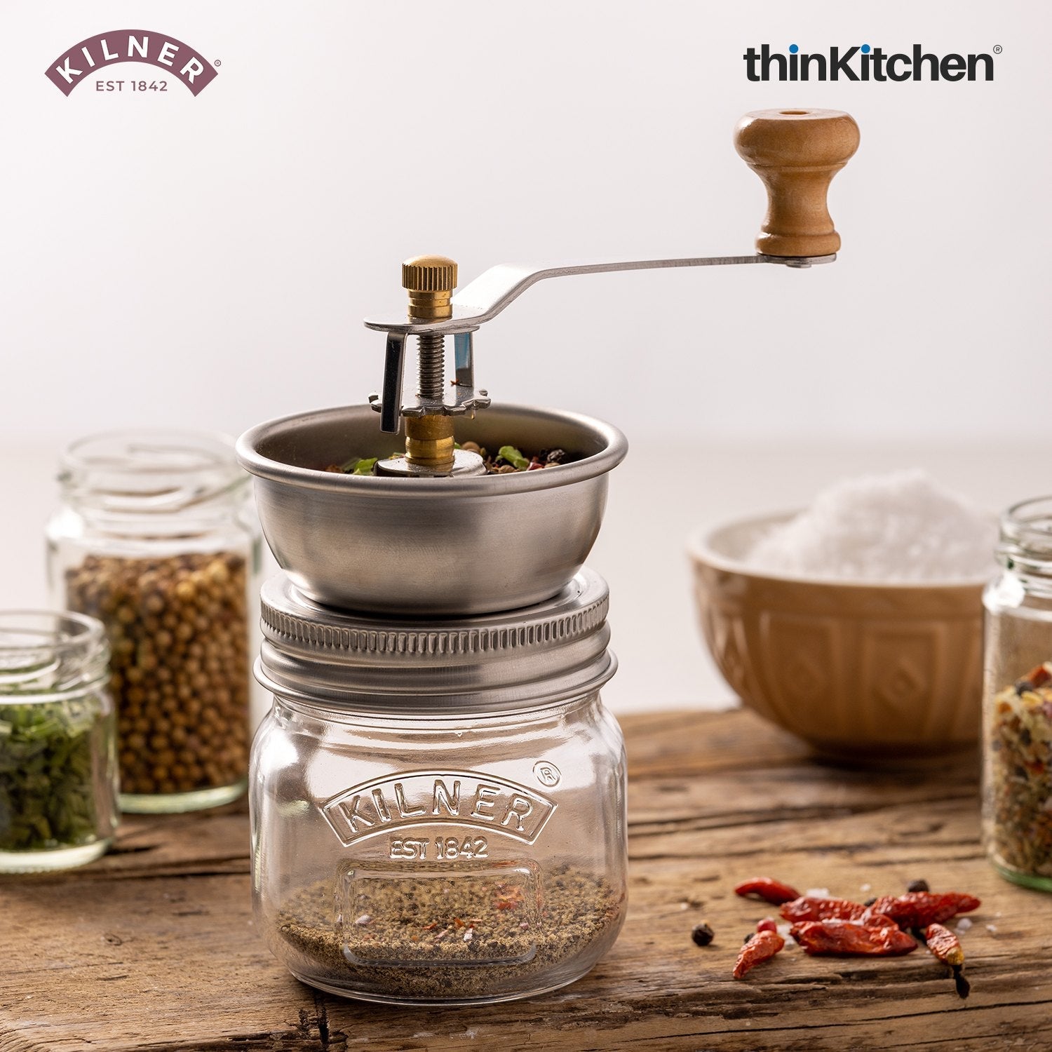 Kilner Glass Seasoning Grinder Set – 250ml Spice Grinder Jar for Dry Spices, Herbs & Salts - 1