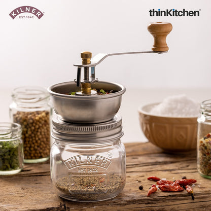Kilner Glass Seasoning Grinder Set – 250ml Spice Grinder Jar for Dry Spices, Herbs & Salts