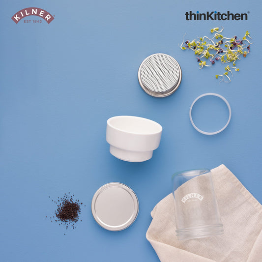 Kilner Sprouting Set | Glass Sprout Jar with Stainless Steel & Ceramic Base