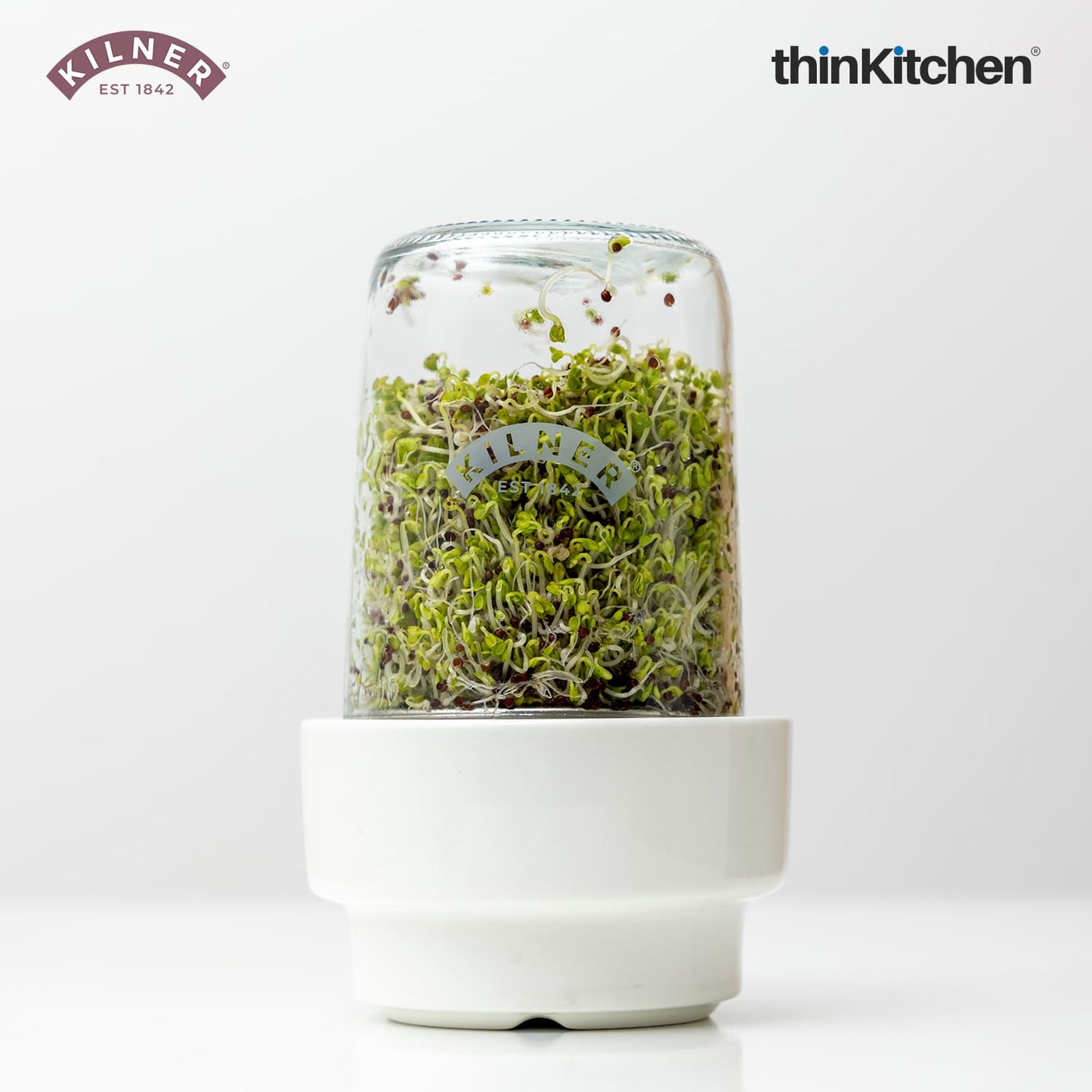Kilner Sprouting Set | Glass Sprout Jar with Stainless Steel & Ceramic Base