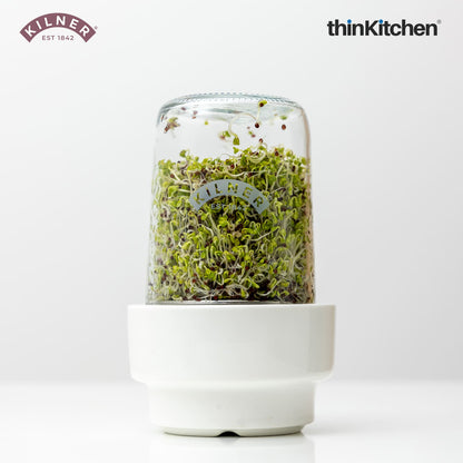 Kilner Sprouting Set | Glass Sprout Jar with Stainless Steel & Ceramic Base