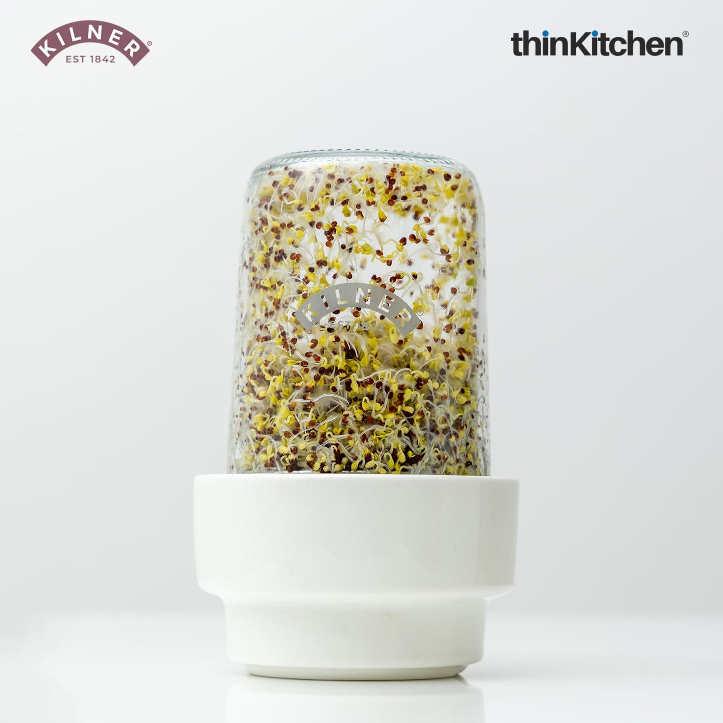 Kilner Sprouting Set | Glass Sprout Jar with Stainless Steel & Ceramic Base